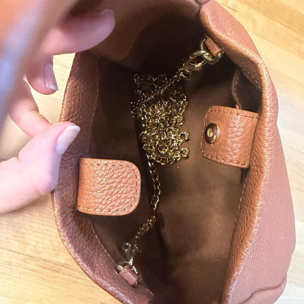 Italian Leather Mini Bow Bag (Cognac) - Picture 6 of 13